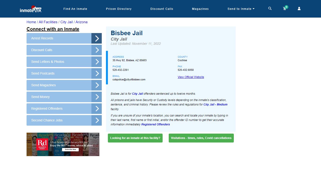 Bisbee Jail | Inmate Locator