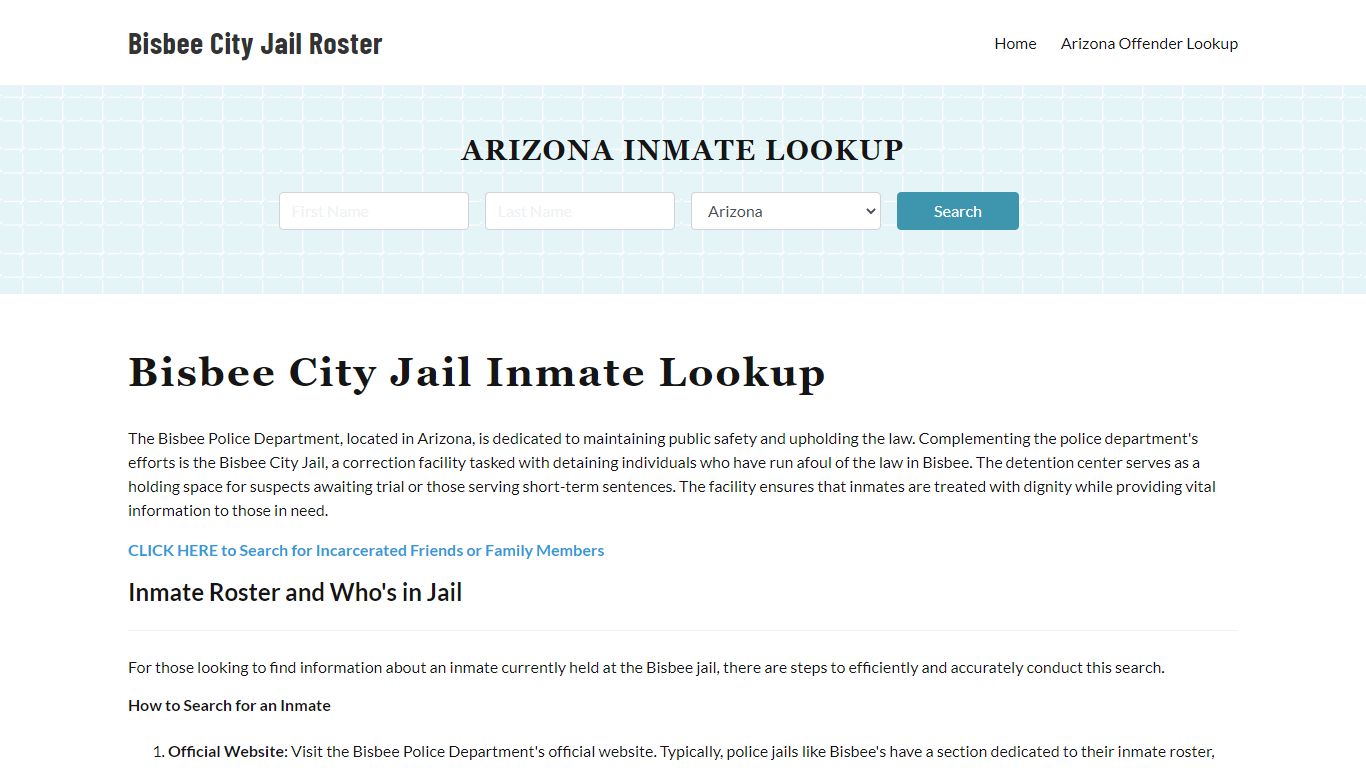 Bisbee Police Department & City Jail, AZ Inmate Roster, Arrests, Mugshots